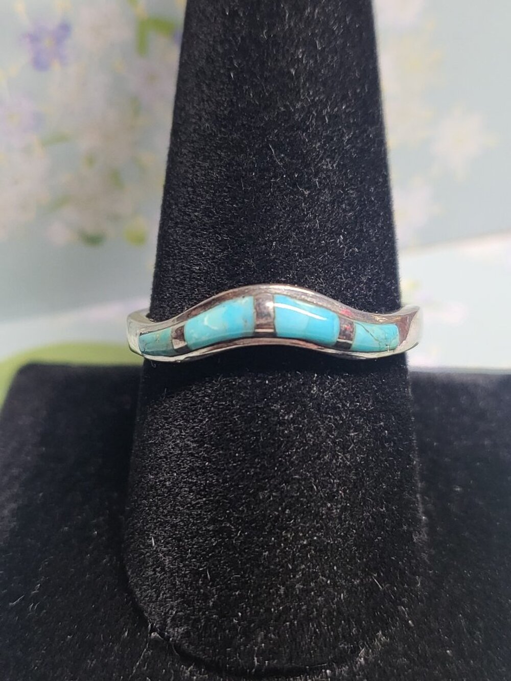 Santa Fe Style Kingman Turquoise Sterling Silver Band Ring
